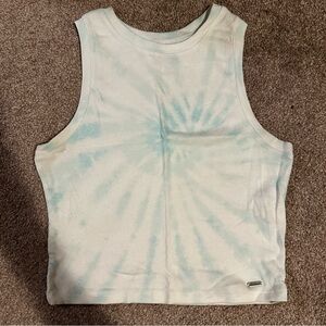 Hollister, light blue and white tie dye tang top. Size: Medium